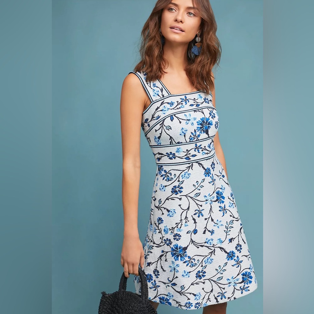 Anthropology Maeve Shannon Jacquard Floral Dress Size with pockets! XS Petite